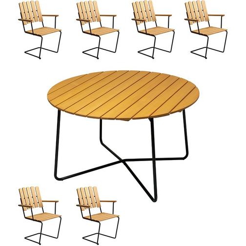 Grythyttan 9A 120cm Table inkl. A2 6 seat Armchair Matgrupp, 1 Bord inkl. 6 Stolar
