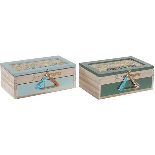 Dkd Home Decor Tropical Jewellery Box Set of 2 - Green/Blue