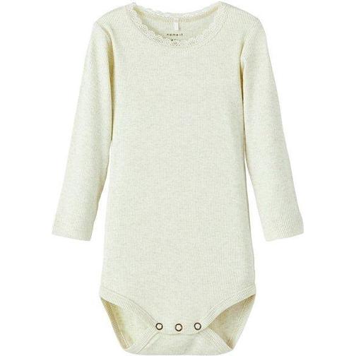 Name It Long Sleeved Rib Romper - Beige/Peyote Melange (13198038)
