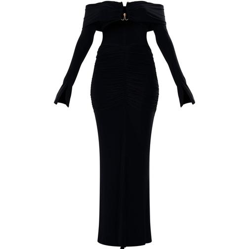 PrettyLittleThing Slinky Trim Detail Bardot Cut Out Maxi Dress