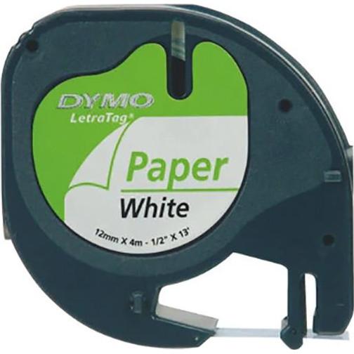 Dymo LetraTag Paper Black Text on White 12mmx4m
