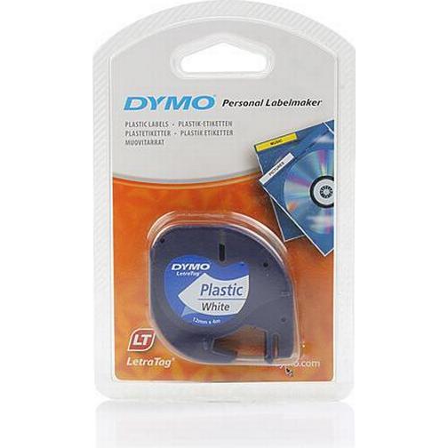 Dymo LetraTag Plastic Tape Black on Pearl White 1.2cmx4m