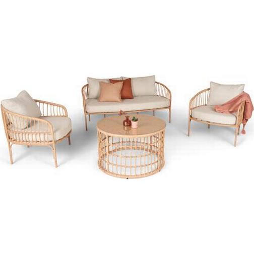 Flora Viola Loungeset, 1 Bord inkl. 2 Stolar & 1 Soffor