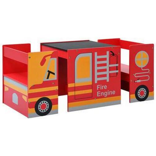 vidaXL Kids Chair Table Set Fire Truck Design Wood 3 Piece