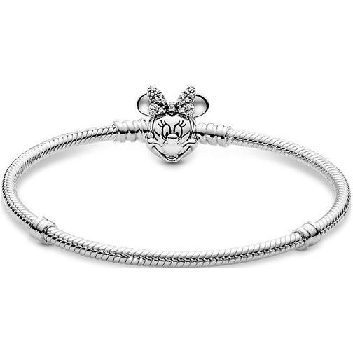 Pandora Disney Pavé Minnie Mouse Ball Clasp Snake Link Bracelet - Silver/Transparent