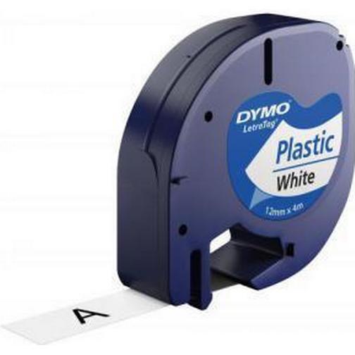 Dymo LetraTag Plastic Tape Black on Pearl White 1.2cmx4m