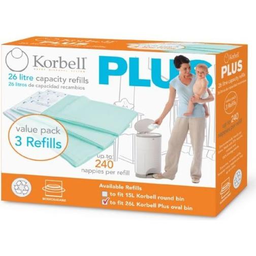 Korbell Nappy Bin Plus 26L Refill Liners 3-pack