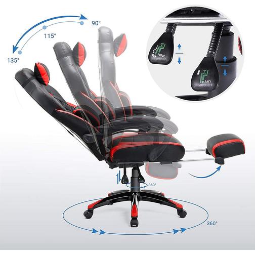 Songmics Racing Style Footrest Gaming Chair - Black/Red