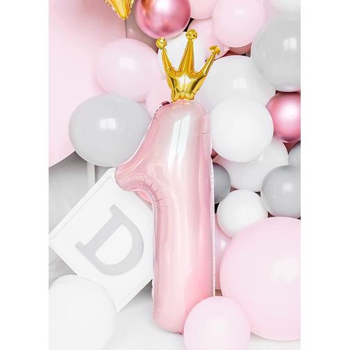 PartyDeco Foil Balloon 1 Year Crown Pink