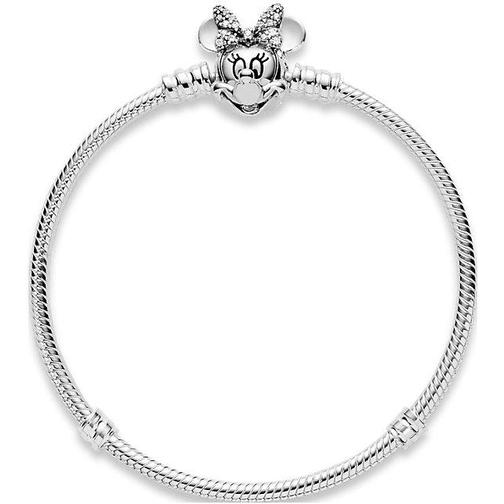 Pandora Disney Pavé Minnie Mouse Ball Clasp Snake Link Bracelet - Silver/Transparent
