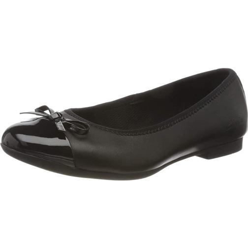 Clarks Girl's Scala Bloom School Shoes - Black Leather