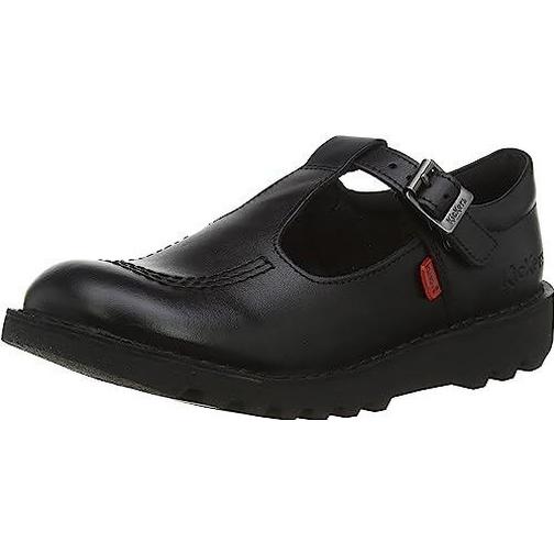 Kickers Kid's T-Bar Leather Shoes - Black