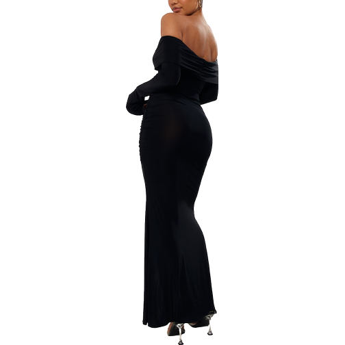 PrettyLittleThing Slinky Trim Detail Bardot Cut Out Maxi Dress