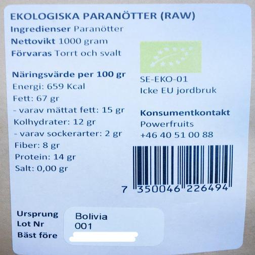 Powerfruits Paranötter Raw 1000g