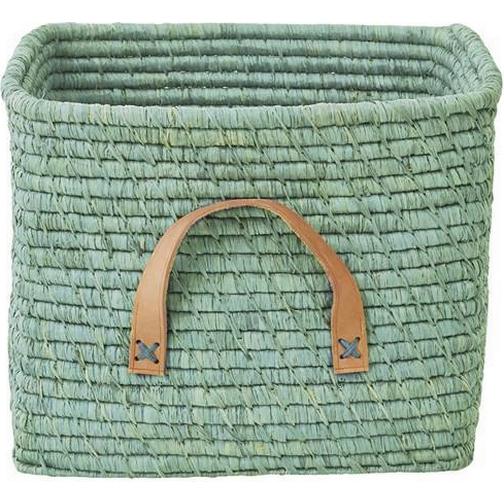Rice Raffia Förvaringskorg Läderhandtag