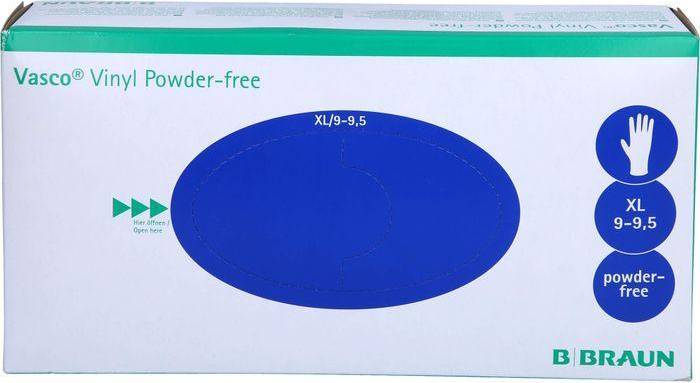 B. Braun Melsungen AG VASCO Vinyl powderfree Unt.Handsch.unsteril XL