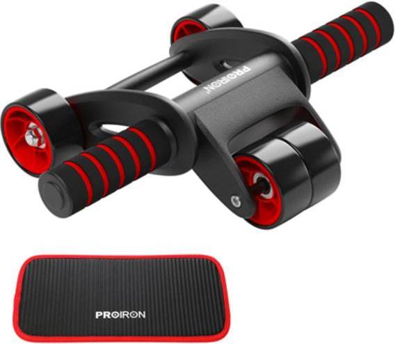 Proiron Ab Abdominal Roller Whee Black/Red, Stainless-steel bar/Foam handles, Ab roller Mat