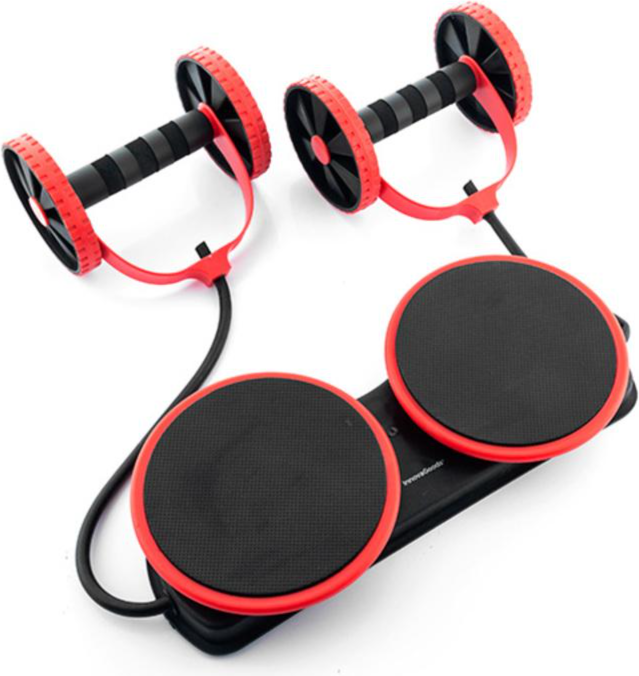 InnovaGoods Abdominal Roller with Rotating Discs, Elastic Bands and Exercise Guide