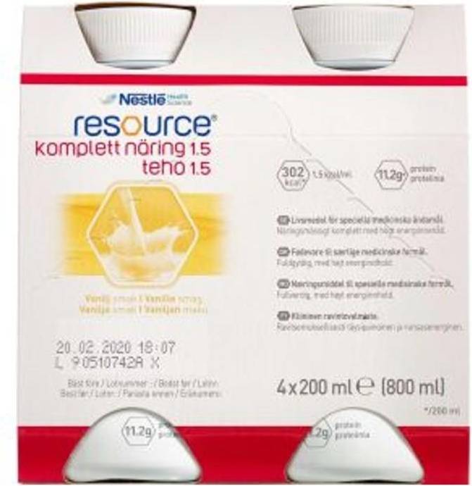 Resource Komplett Näring 1,5 vanilj Flaska 4x200milliliter