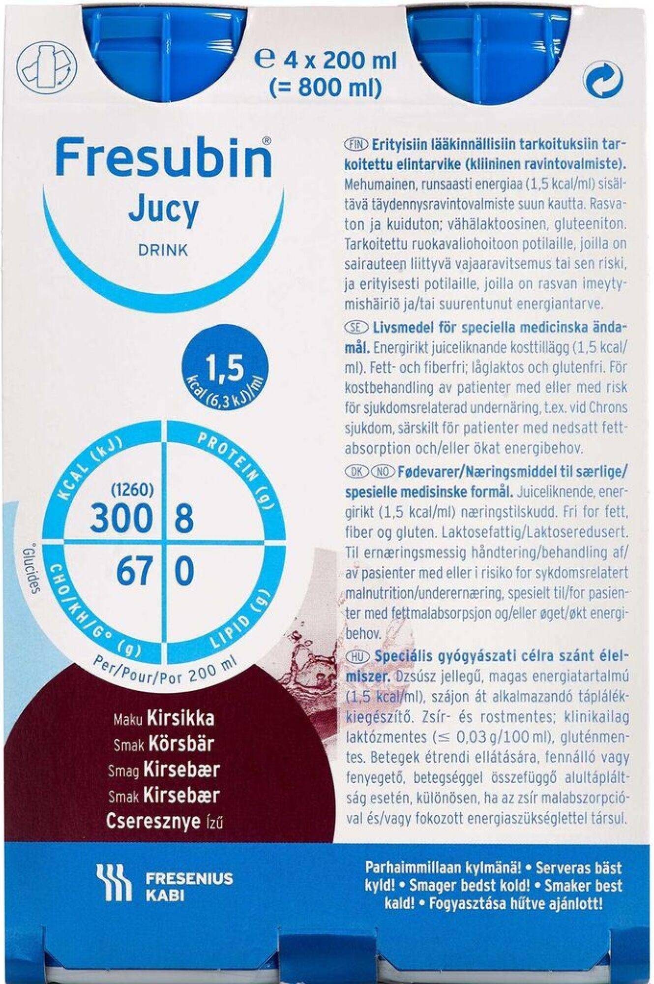 Fresubin Jucy DRINK, drickfärdigt kosttillägg, körsbär 4 x 200 milliliter
