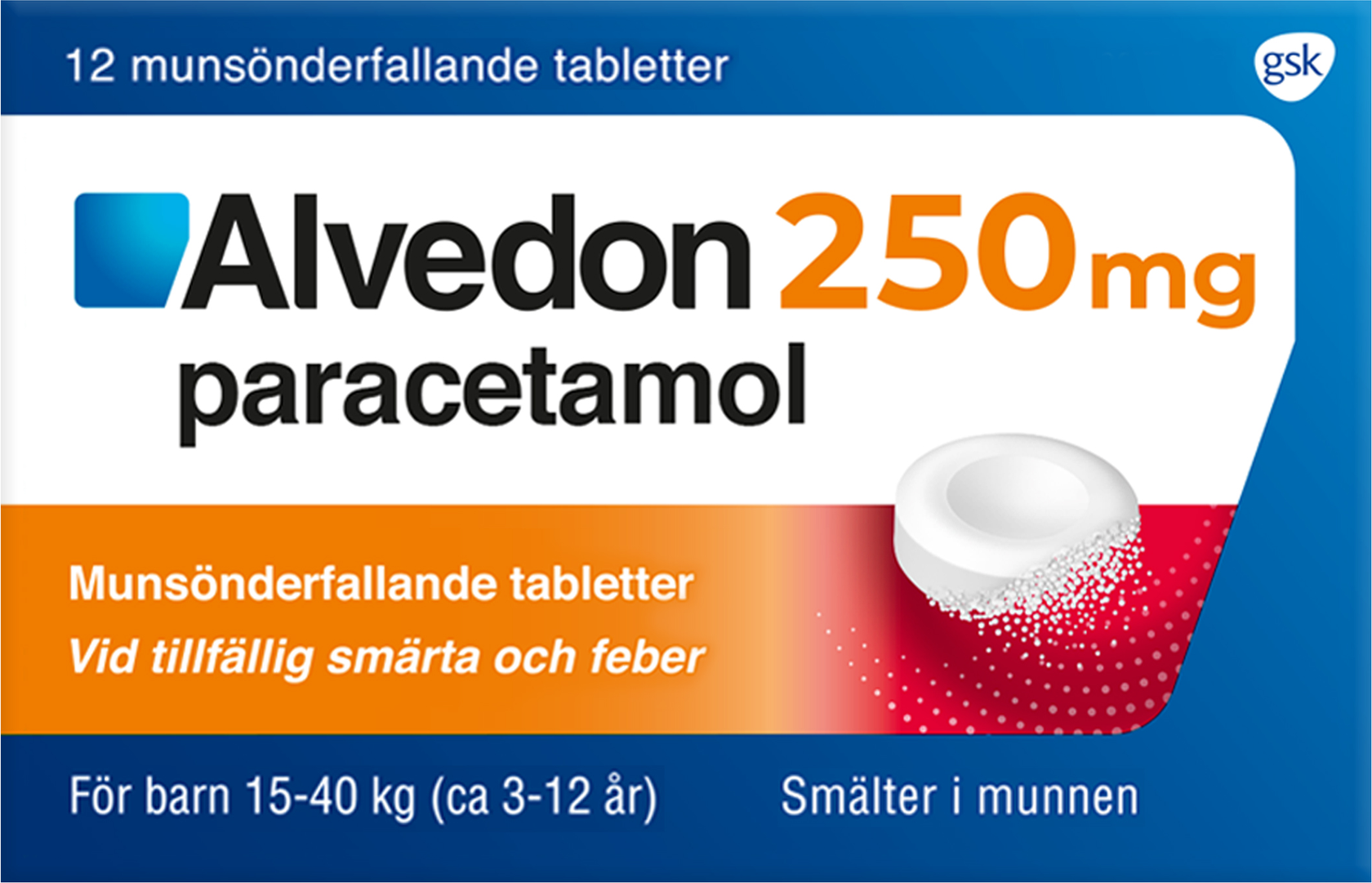 Alvedon 250mg 12 st Munsönderfallande tablett