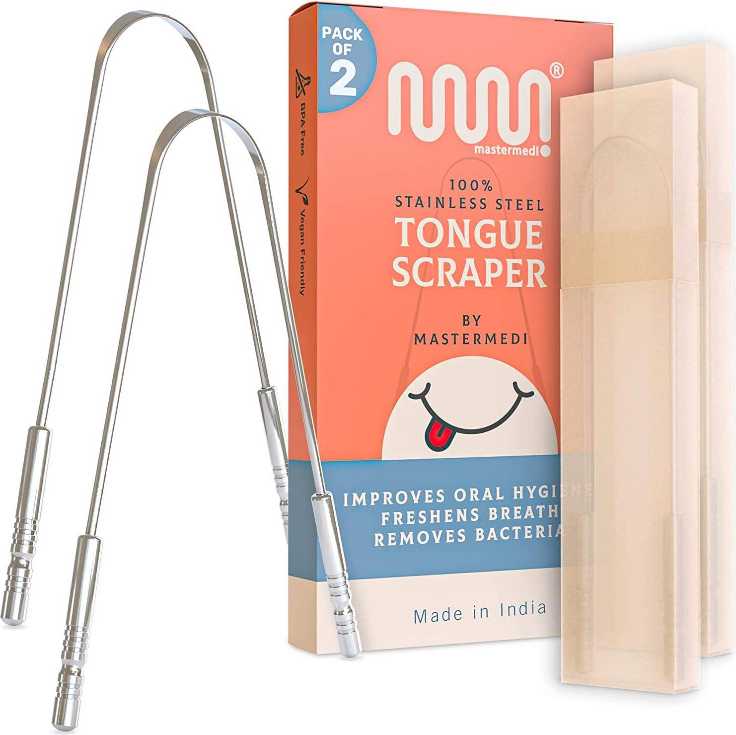 Mastermedi Tongue Scraper with Travel Case 2-pack