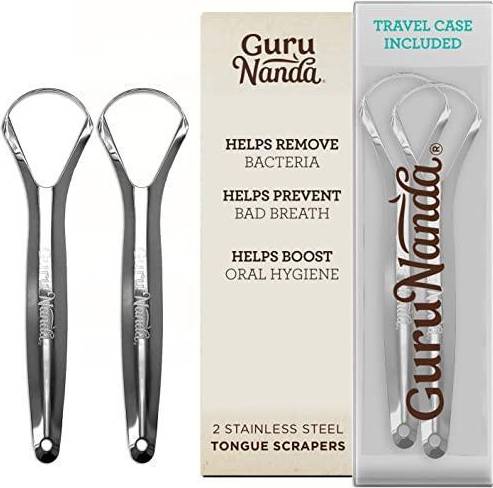 GuruNanda Tongue Scraper & Cleaner Fights Bad Breath Stainless Steel 2