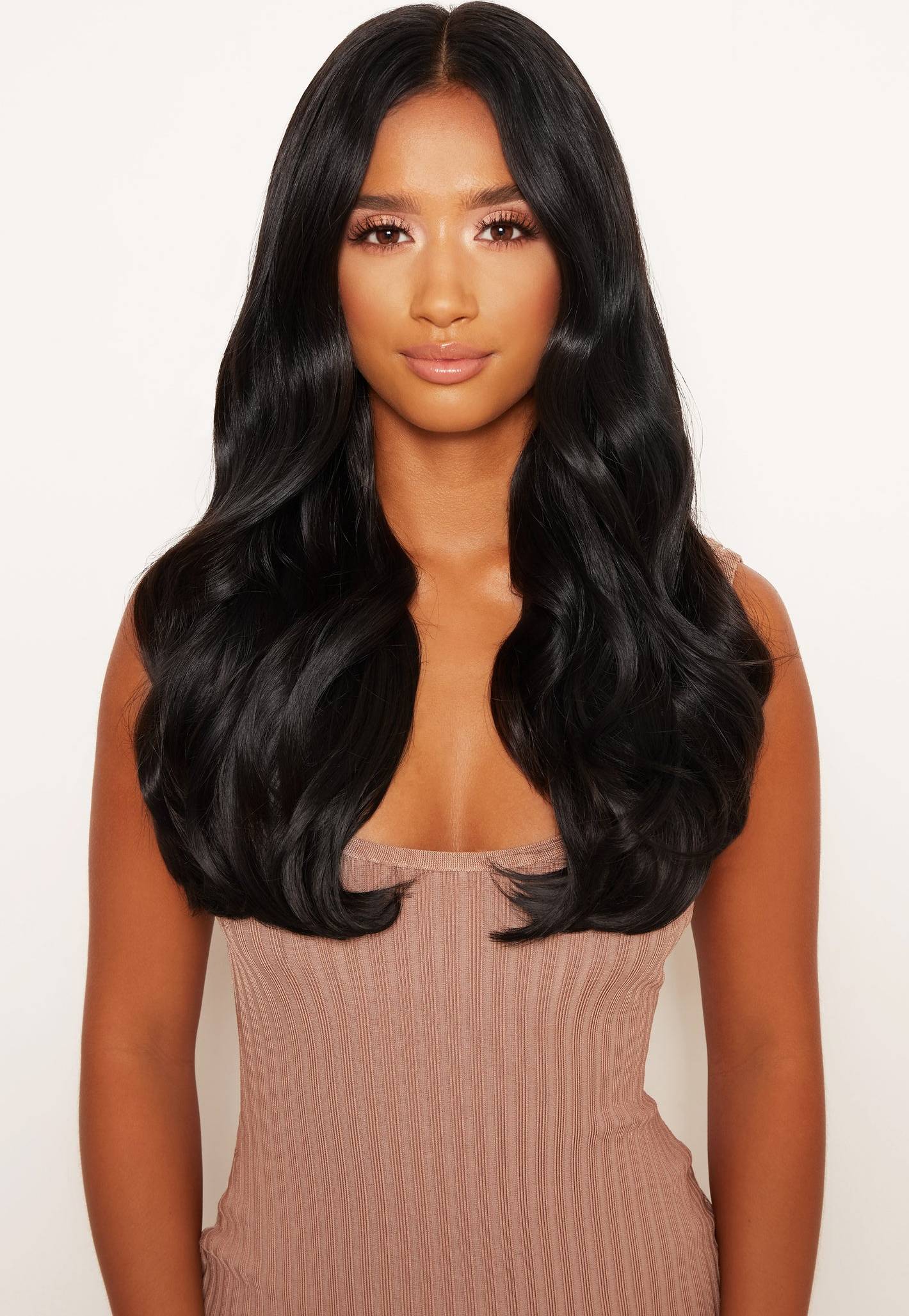 Lullabellz Super Thick Blow Dry Wavy Clip In Hair Extensions 16 inch Natural Black 5-pack