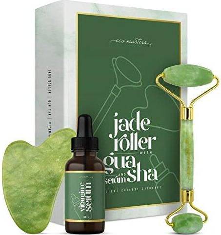 Eco Masters Anti Åldrande Jade Ansiktsroller Massagesats + Gua Sha Massage Vitamin