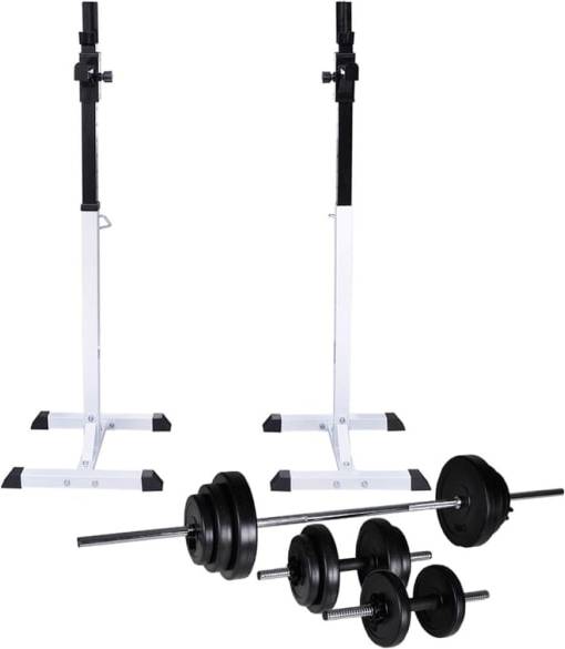 vidaXL Squat Stand with Barbell & Dumbbells Set 30.5kg
