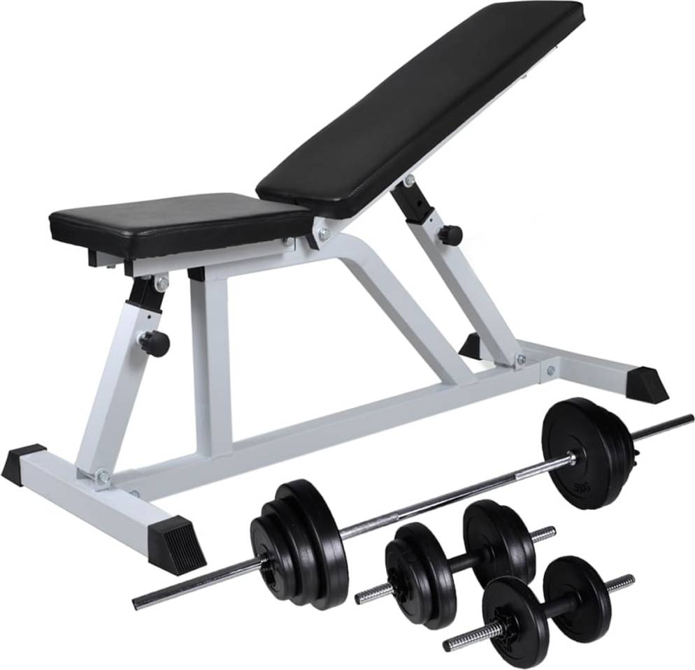vidaXL Exercise Bench Set with Barbell & Dumbbells 30.5 kg