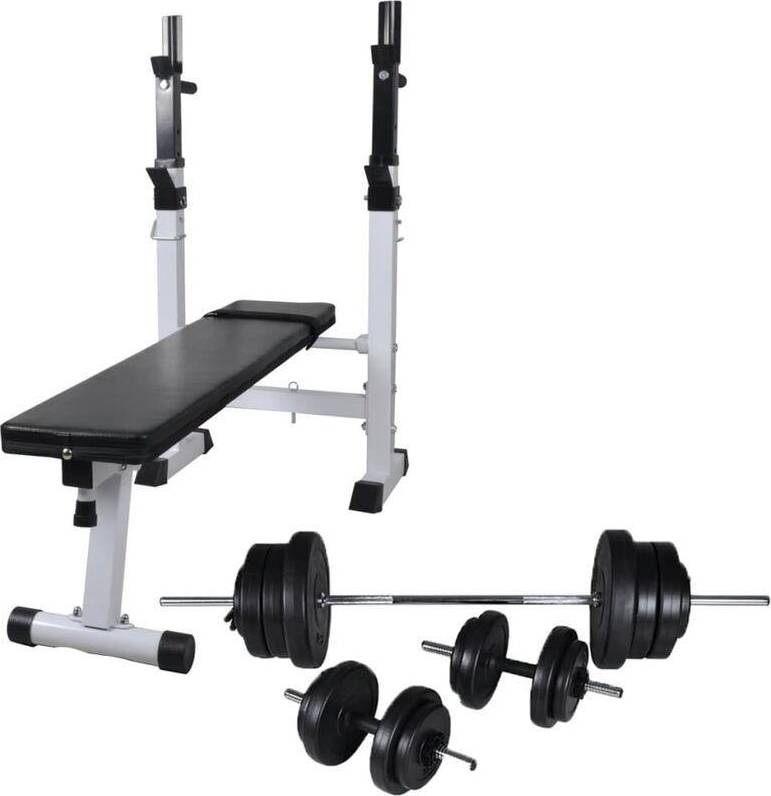 vidaXL Exercise Bench Set with Weight Position Barbell & Dumbbells 60.5kg