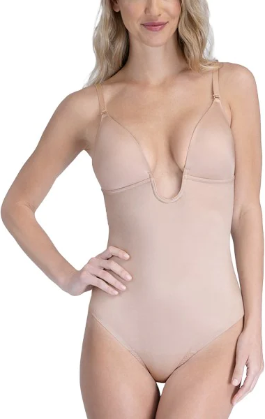 Spanx Suit Your Fancy Plunge Low-Back Thong Bodysuit - Beige Beige