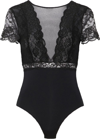 Pieces Lace Bodysuit - Black