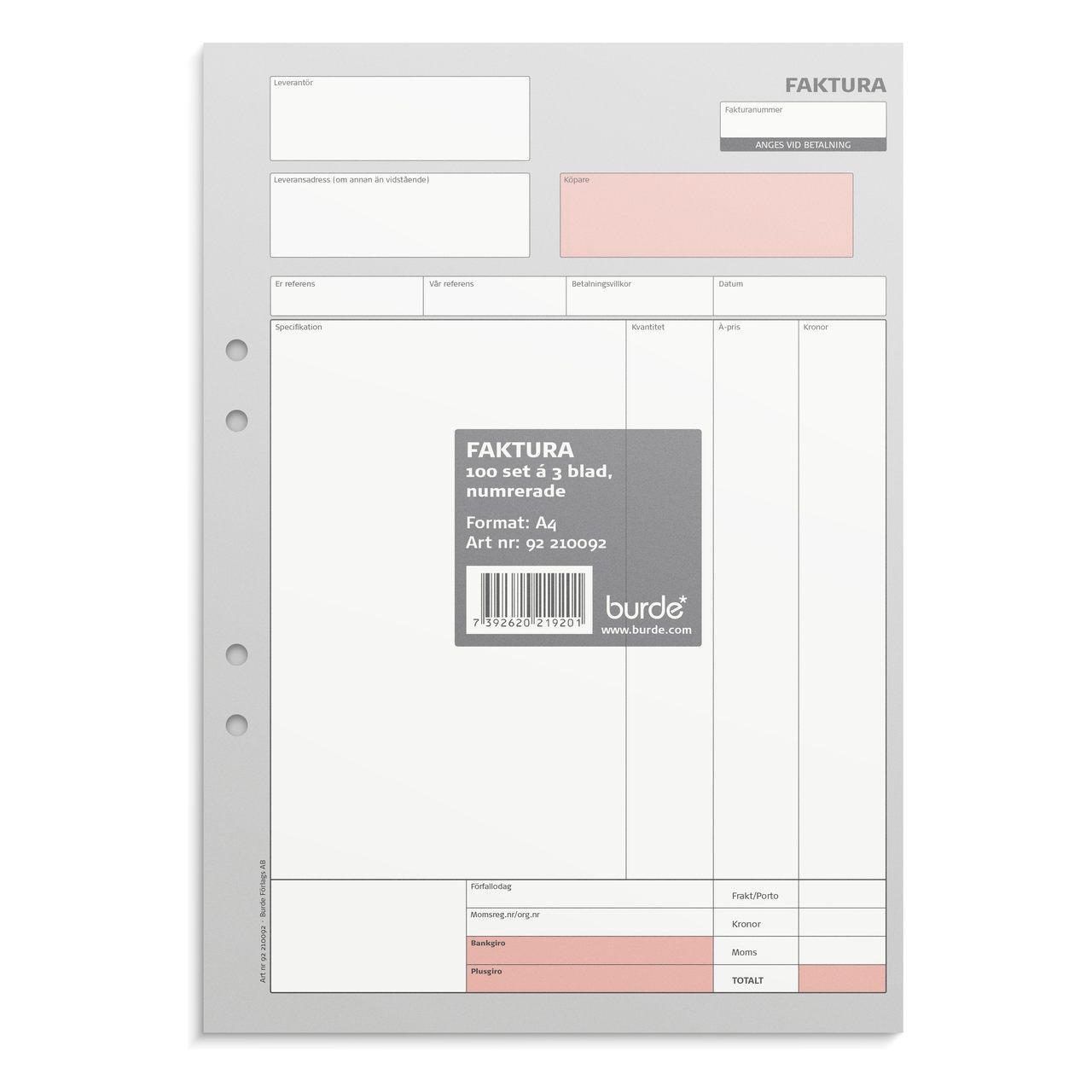 Burde Faktura A4 100x3 Blad