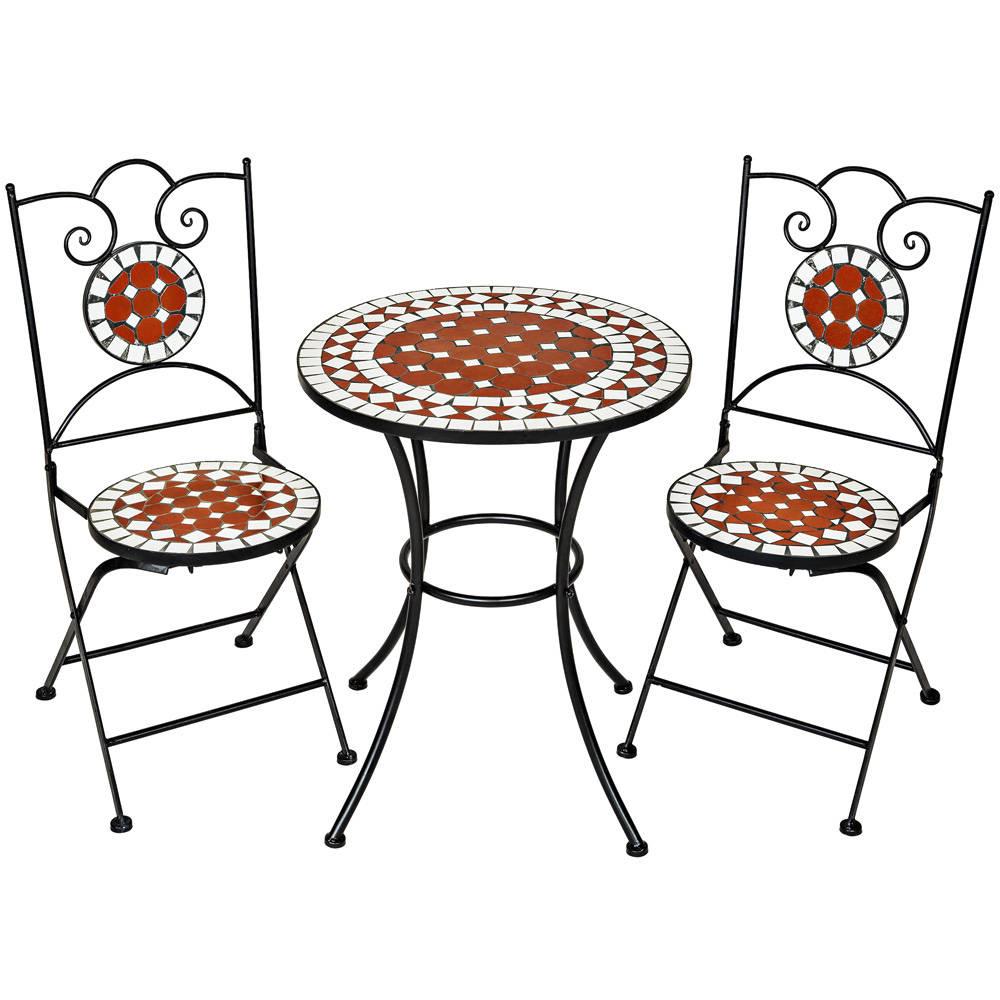 tectake Trädgårdsmöbler Mosaik 2 stolar + bord, 60 cm diameter