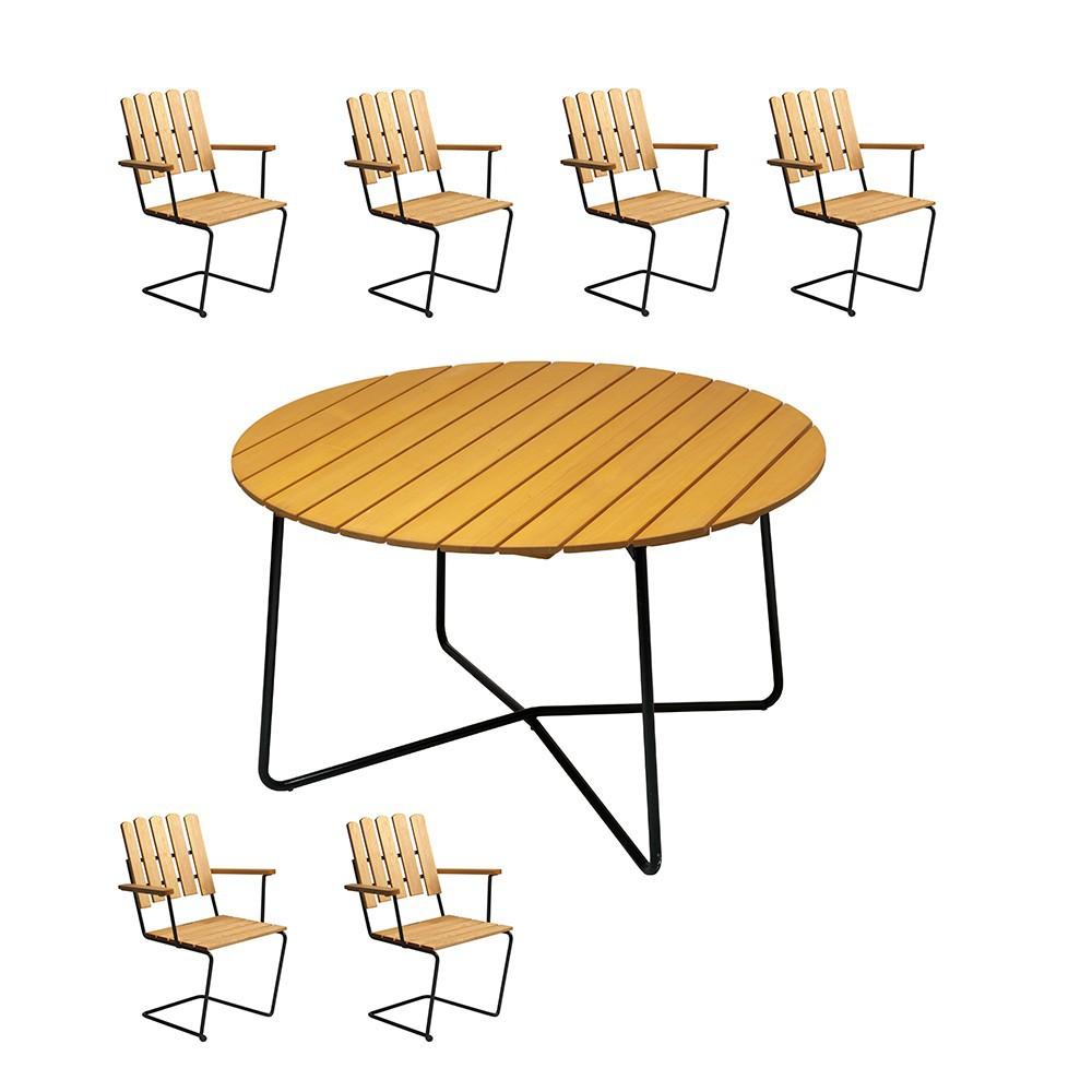 Grythyttan 9A 120cm Table inkl. A2 6 seat Armchair Matgrupp, 1 Bord inkl. 6 Stolar