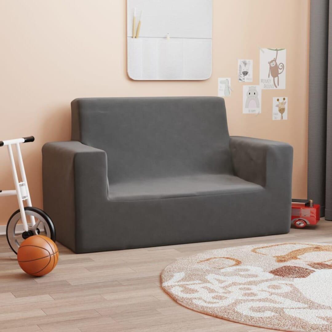 vidaXL Barnsoffa 2-sits antracit mjuk plysch