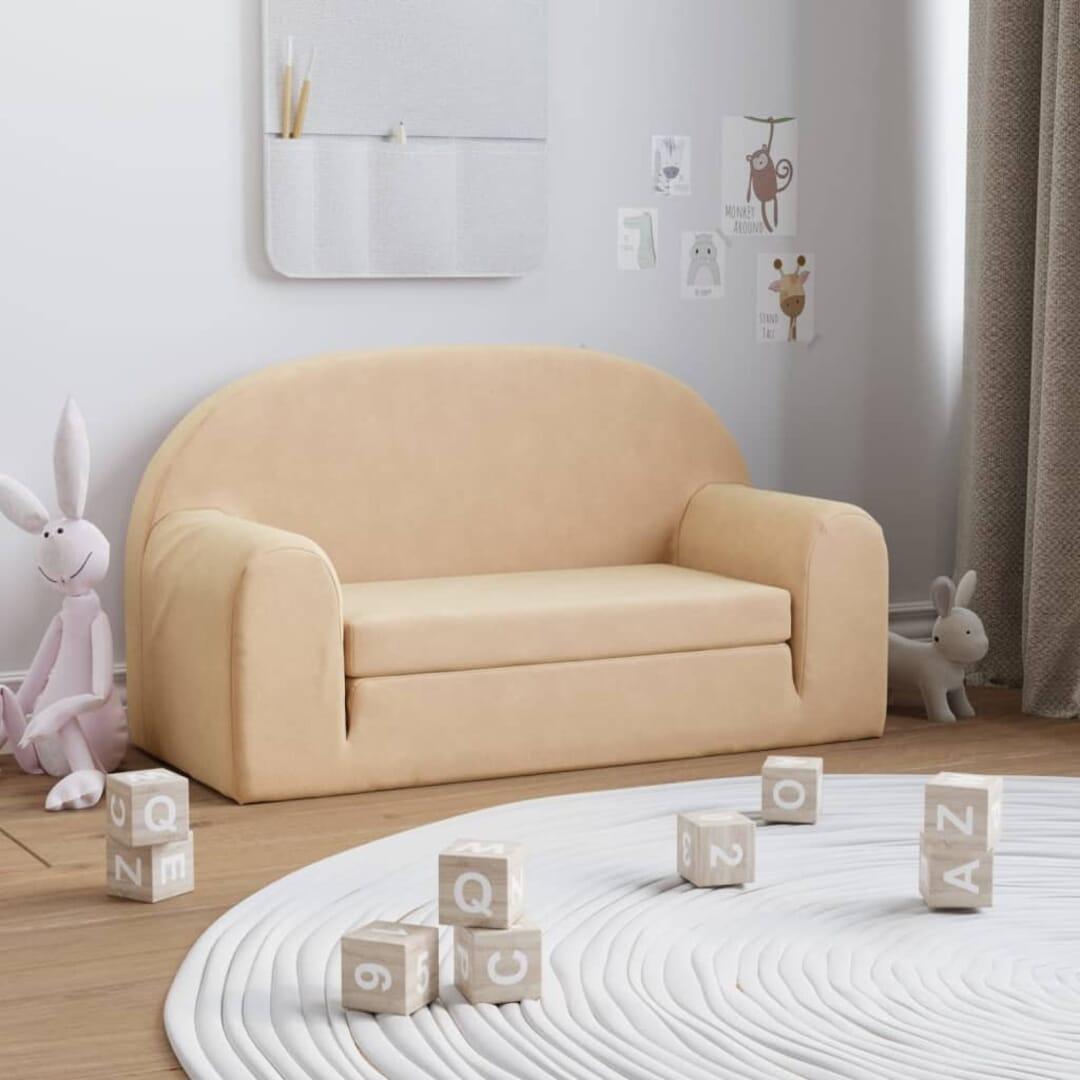 vidaXL Barnsoffa 2-sits gräddvit mjuk plysch