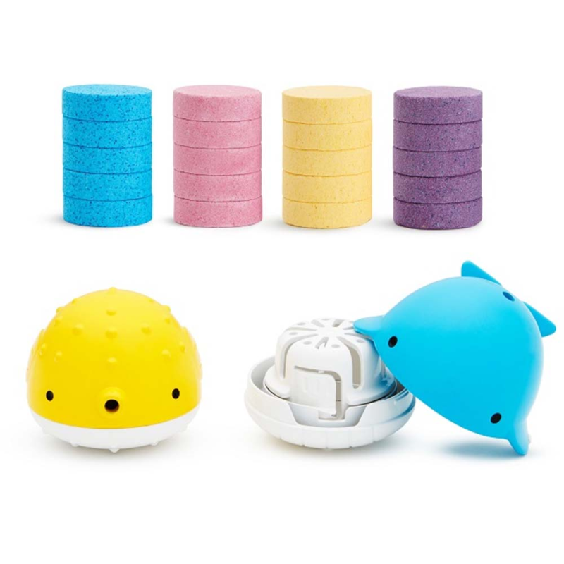 Munchkin Color Buddies 20 Moisturizing Bath Bombs & 2 Toy Dispenser Set