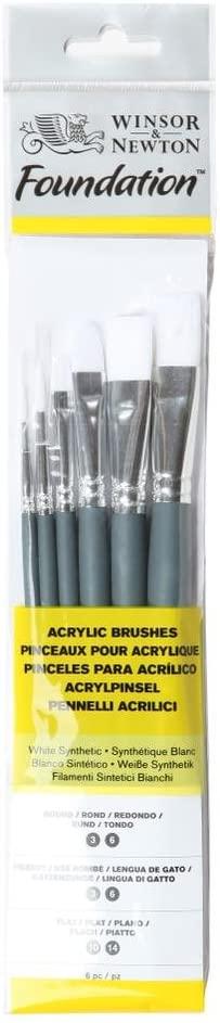 Winsor & Newton Foundation Acrylic Brush Short Handle 6 Pack