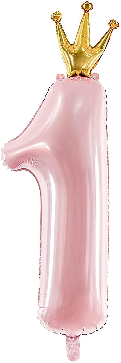 PartyDeco Foil Balloon 1 Year Crown Pink