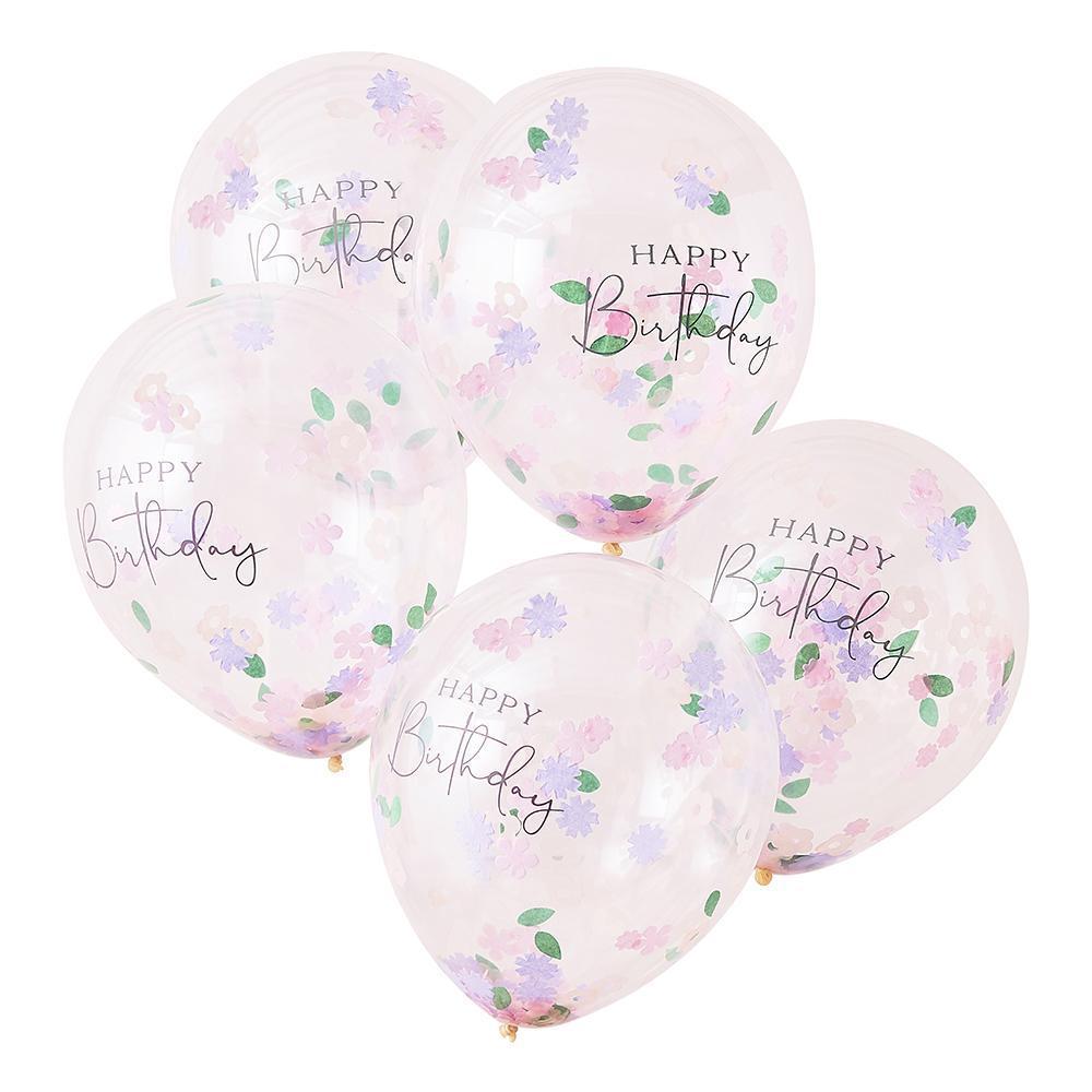 Ginger Ray Confetti Happy Birthday Balloons 5-pack