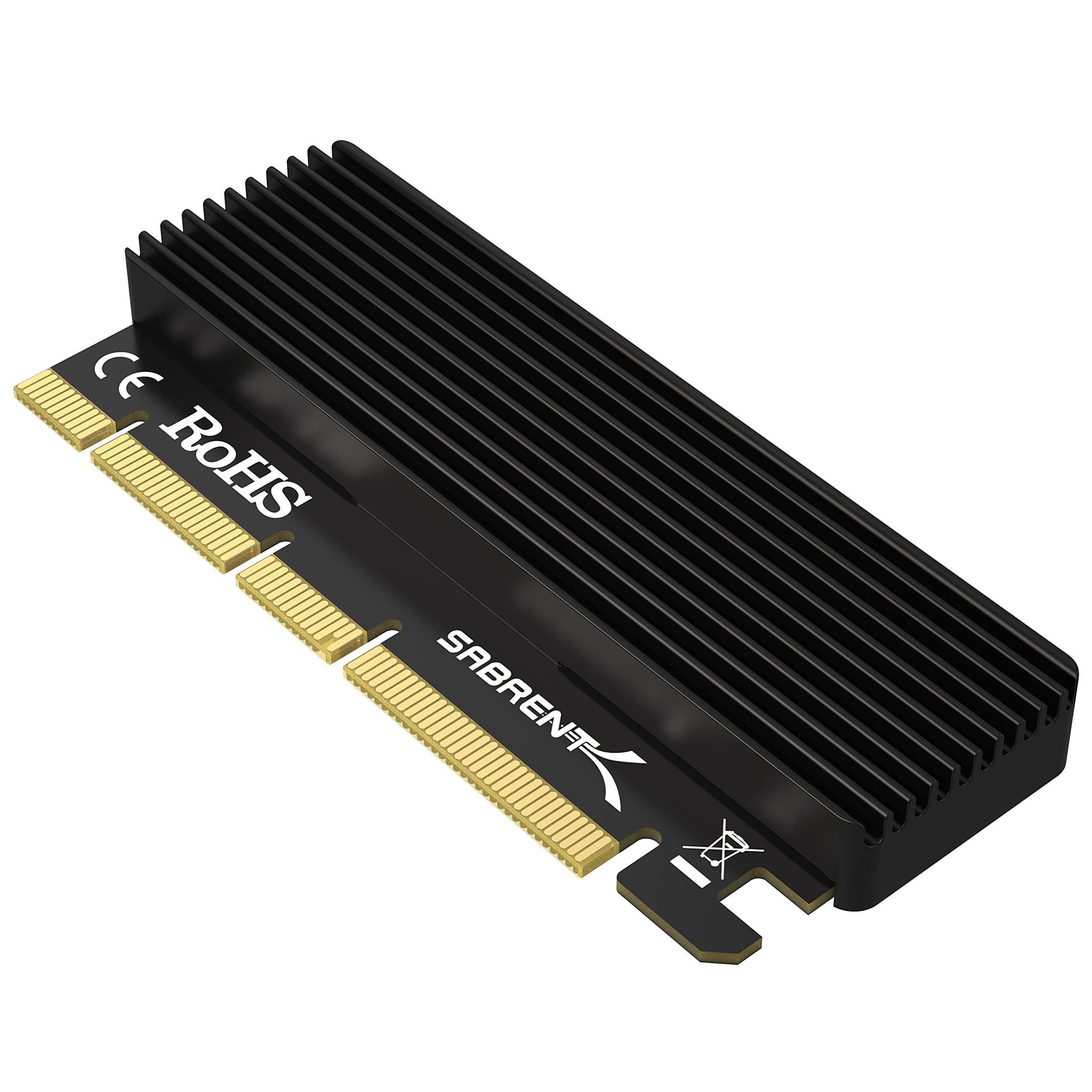 Sabrent M.2 SSD NVMe PCIe-adapter med kylfläns och värmeplatta i aluminium, för SSD 1TB, SSD 2TB, SSD 4TB, HDD 8TB upp till 16TB, M.2 NVMe till PCIE 3.0 X16/X8/X4-kort (EC-PCIE)