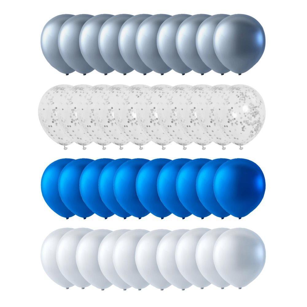 Sassier Ballonger 40-pack Silver, Konfetti, Blå Metallic och Pärlemovit
