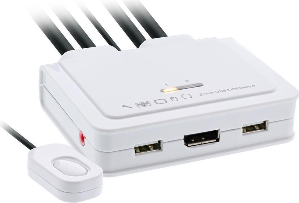 InLine 63615I KVM-omkopplare 2-vägs USB-C + DisplayPort DisplayPort 1.2 4K ljudintegrerad