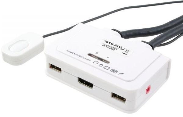 InLine 62612I KVM Switch, 2 gånger, HDMI, USB, med ljud, integrerad. Kabel