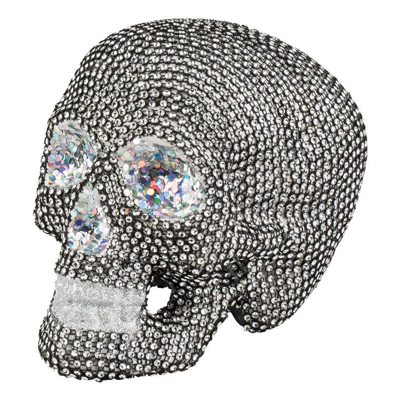 Skeleton Skull Glitter Decoration Silver