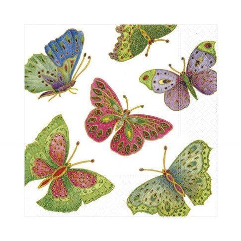 Caspari Servetter Jeweled Butterflies Pearl