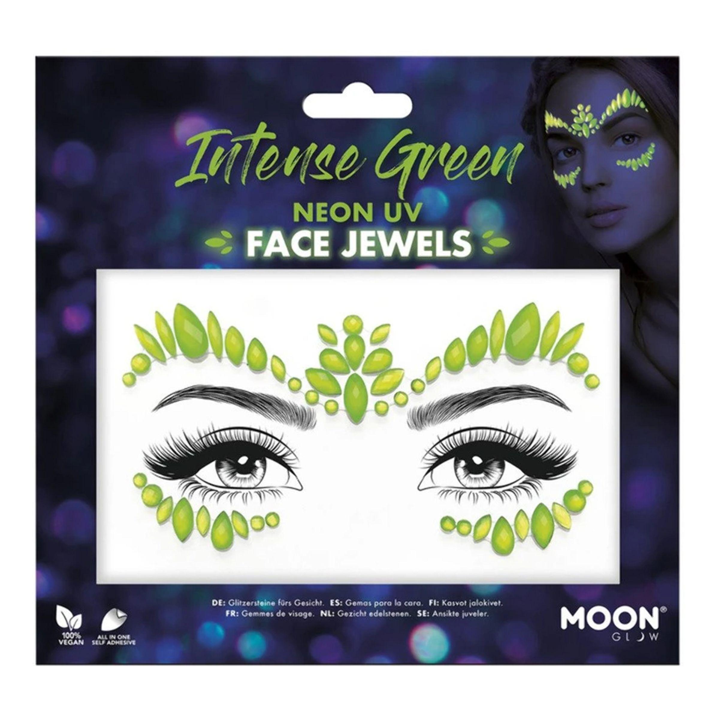 Smiffys Face Jewels UV Neon Grön
